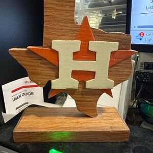 Wooden Houston Astros Texas Decor with Orange Star and White